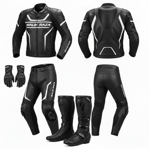 Kit d'équipement moto en cuir Malik Raza : Combinaison de course sur mesure 2 pièces, gants antidérapants et bottes à protections TPU - Product Image 5