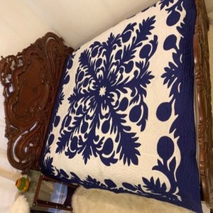 Beautiful Royal Navy Blue Handcrafted Hawaiian Breadfruit (Ulu) <b>Quilt</b> Soft And Durable <b>Quilts</b> Handwoven <b>Quilts</b> For Home <b>Bedding</b> - Product Image 4