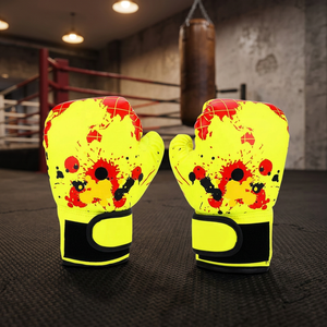 Gants de boxe jaunes et rouges à motif éclaboussures, fermeture Velcro, en PU, pour adultes, entraînement d'arts martiaux - Product Image 5