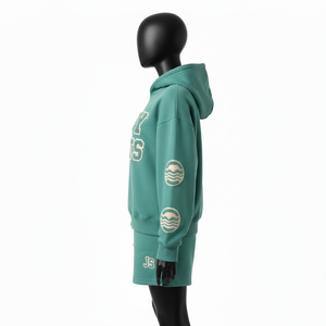 ชุดเซ็ตฮู้ดดี้และกางเกงขาสั้นสำหรับผู้หญิง ผ้าฝ้ายผสมโพลีเอสเตอร์เนื้อฟลีซ ประดับโลโก้ด้วยคริสตัลแบบ Hotfix ฮู้ดดี้ผ้าฝ้าย 100% และกางเกงขาสั้น - Product Image 2