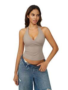 <b>Seamless</b> Yoga Set 2 Piece High Waist Crop Top & <b>Leggings</b> Solid Color Twist Design Halter Neck Sport Wear for Women - Product Image 6
