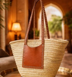 Bolso de paja marroquí tejido a mano con asas de cuero, bolso de playa para el verano - Product Image 3