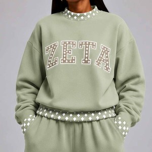 Zeta Heavyweight <b>Mock</b> <b>Neck</b> Crew <b>Neck</b> Sweatshirt Women Men Ladies Unisex Polka Dot Gingham Patch Leopard Print Chenille Letter - Product Image 1