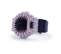 Montre numérique de luxe pour femme en acier inoxydable, boîtier incrusté de diamants, cadran saphir 40 mm, affichage LED, étanche 10 bars