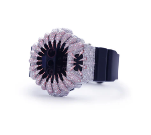 Montre numérique de luxe pour femme avec boîtier irrégulier incrusté de diamants, bracelet en caoutchouc, cadran saphir 40 mm, affichage LED - Product Image 2