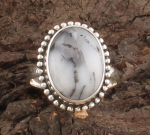 Bague de mariage unique en opale dendritique naturelle, argent sterling 925, pierre de paysage pittoresque, classique, statement, faite à la main pour femme - Product Image 3