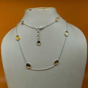 Collier à chaîne fine pour femme en argent sterling 925 avec citrine naturelle et pendentif en pierre précieuse de forme ovale pour anniversaire de mariage - Product Image 3