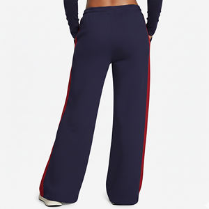 New Arrival 2026 <b>Women's</b> <b>Navy</b> <b>Blue</b> Wide Leg Pants With Red Side Stripe Elastic Waist Loose Fit Full Length Casual Fleece Autumn - Product Image 6