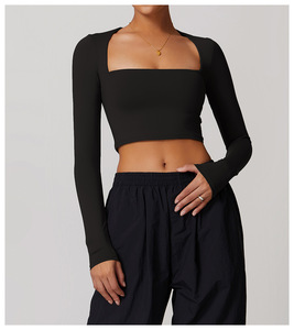 Haut court sans couture pour femme, à manches longues, extensible, pour la gym, le yoga, l'entraînement, le fitness et les activités quotidiennes - Product Image 5
