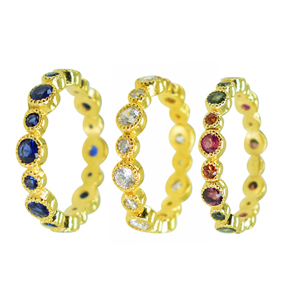 Anillo de eternidad tradicional de alta calidad en plata de ley 925 chapado en oro amarillo con gema de zafiro azul para mujer, joyería fina. - Product Image 6