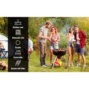 Spiedini per Barbecue in Acciaio Inox da 17 Pollici, Lame Piatte Scorrevoli, Riutilizzabili e Lavabili in Lavastoviglie, Spiedini per Grigliare Shish Kebab - Product Image 1