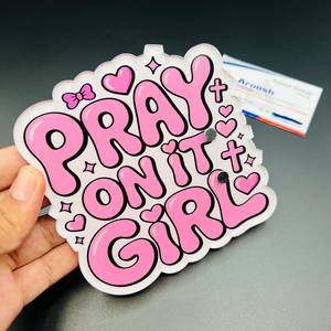 Pray On It Girl" Acrylic Fridge Magnet Aesthetic <b>Pink</b> Christian Faith Eyelash Tile Palette Clear Die-Cut Religious Lash Holder - Product Image 1