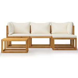 Conjunto de Muebles de Jardín de Madera Natural con Cojines Color Crema - Product Image 2