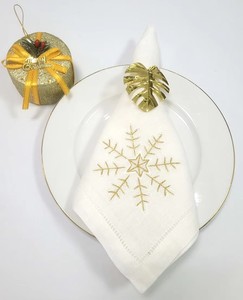 Servilletas de Lino Bordadas con Copos de Nieve, Servilletas de Mesa de Alta Calidad con Dobladillo, para Hogar, Hotel, Bodas y Festividades, Venta al Por Mayor Personalizada - Product Image 6
