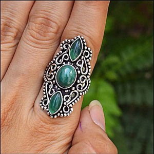 Malachite & Green Onyx <b>Silver</b> <b>Ring</b> <b>925</b> Sterling <b>Silver</b> <b>Ring</b> for Her Handmade Jewelry - Product Image 2