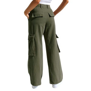 Forest <b>Green</b> Utility Design Straight Cut Cotton Canvas Relaxed Profile Secure Pocket Detailing Women’s Baggy <b>Pants</b> - Product Image 2