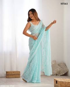 Sari de la mejor calidad con bordado de lentejuelas y borde festoneado, conjunto de blusa a juego, colección de proveedor y exportador mundial - Product Image 3