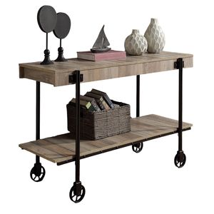 Industrial Style <b>Console</b> <b>Table</b> 1pc <b>Sofa</b> <b>Table</b> with Open Bottom Shelf & Slat Design Natural Tone Living Room Furniture - Product Image 5