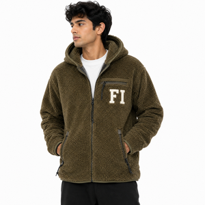 Blouson à capuche zippé en polaire pour homme, en tissu sherpa doux, avec poches et poignets côtelés, vêtement d'extérieur décontracté d'hiver, fournisseur USA - Product Image 1