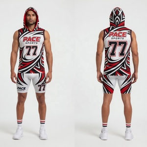 Custom Sublimation 7v7 Uniform - Neon Green Black Digital Camo Hooded Tank & Compression Shorts - Product Image 2