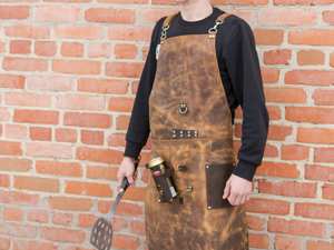 Dark Brown Leather <b>BBQ</b> Apron Heat Resistant Smell Proof Protection for Smoking Meat-Professional Pitmaster Multi-Function - Product Image 4