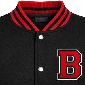 Blouson universitaire personnalisé B2B pour homme, rouge et noir, style Letterman, Bomber de baseball, uniforme d'équipe universitaire, en polaire, vente en gros, fabricant - Product Image 2