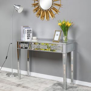 FCH Silver MDF <b>Mirror</b> Surface Console <b>Table</b> Broken Glass Three Pumping Computer Desk - Product Image 1