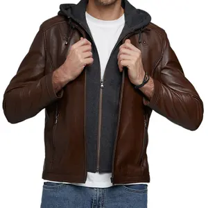leather jacket for men 2022 new style fleece hooded genuine sheepskin hooded jacket