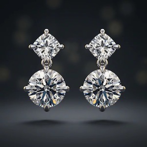 Boucles d'oreilles pendantes en or blanc de forme ronde avec diamants, bijoux fins de luxe, cadeau de mariage pour femmes - Product Image 1