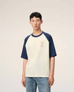 Oversized <b>Raglan</b> Sleeve T-Shirt With Embroidered Logo Contrast Trim Cotton Jersey Men's Casual O-Neck <b>Top</b> - Product Image 4