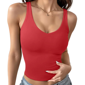 Camiseta sin mangas informal para mujer, con tirantes, acanalada, a la moda, con doble forro, cuello en V, básica de verano, moderna, para hacer ejercicio o salir. - Product Image 1