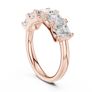 Anillo de compromiso de 5 piedras con diamante moissanita de corte Asscher, chapado en oro rosa sobre plata de ley, con banda de boda de corte escalonado para mujer - Product Image 3