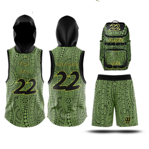Conjunto de Uniforme de Baloncesto Sublimado Personalizado, Camiseta sin Mangas con Capucha en Degradado Azul y Negro con Pantalones Cortos, Ropa Deportiva Unisex para Adultos que Absorbe la Humedad - Product Image 6