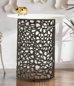 Contemporary Round <b>Marble</b> <b>Top</b> <b>Side</b> <b>Table</b> With Intricate Metal Base For Living Room Decor - Product Image 3