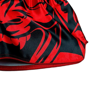 Men's Red Black Muay Thai Boxing Shorts <b>Elastic</b> Waist Polyester/Cotton Front Logo Print Sporty Quick Dry MMA - Product Image 2