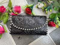 Dompet Tangan Ukir Tooled Casing Telepon Genggam Dompet Desain Baru Kulit Barat Multi Guna Bergaya untuk Wanita