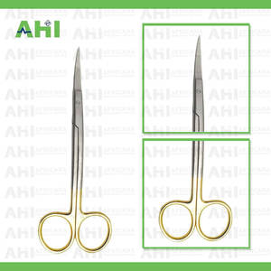 Tijeras AHI LaGrange TC de 4.5 Pulgadas, Doble Curvatura, Mango Chapado en Oro, con Inserciones de Carburo de Tungsteno para Odontología, Otorrinolaringología, Oftalmología y Dermatología - Product Image 2