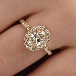 Bague ovale en diamant halo, diamant cultivé en laboratoire, bijoux de mariage et de fiançailles pour femmes, or jaune - Product Image 3