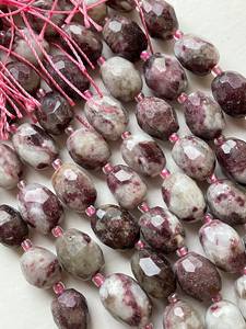 Cuentas de turmalina natural facetadas en forma de barril, color rojo rubí oscuro, hermosa cadena completa para joyería. - Product Image 5