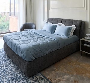 Modern Upholstered Fabric Wood <b>Bed</b> Frame <b>King</b> <b>Size</b> with Hydraulic Storage Soft <b>Bed</b> Mango Wood Quilted <b>Headboard</b> and Footboard - Product Image 2
