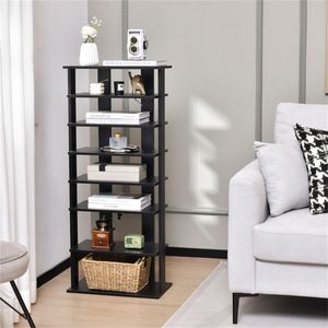 Scarpiera a 7 livelli a doppia fila salvaspazio in MDF, scaffale stretto con ripiani regolabili, anti-ribaltamento, per ingresso o armadio, nero - Product Image 4