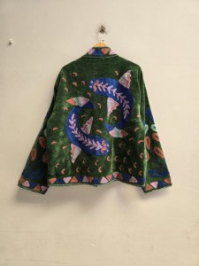 Luxury Emerald Velvet Suzani Embroidered Jacket <b>for</b> <b>Women</b> Colorful Fish Motif Bohemian Ethnic <b>Coat</b> Wholesale Fashion Exporter - Product Image 2