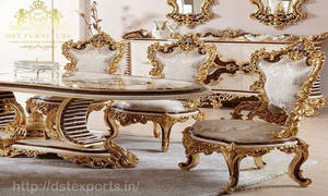 Muebles de Comedor de Madera de Teca de Lujo Tallados a Mano, Estilo Moderno, Acabado Dorado Real, Artesanía de la Mejor Calidad, Personalizable - Product Image 3