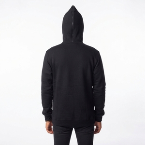 Sudadera con capucha negra de invierno para hombre, de punto, con cremallera, manga larga, con estampado por descarga, estilo casual urbano - Product Image 2