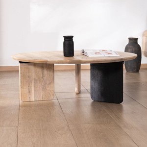 Vandana Golden Aspect Round <b>coffee</b> <b>table</b> in a minimalist style, Jappy, 1 black <b>leg</b> - Product Image 2