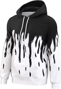Sudadera con Capucha Oversize para Hombre 2026, Negra y Blanca con Estampado de Goteo, Estilo Urbano, Manga Regular, Tejido de Poliéster, Ropa de Otoño - Product Image 3