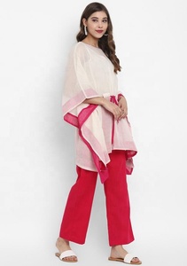 Ensemble Kaftan court en coton doux respirant, how, attraction rouge contrastée, pantalon artisanal avec tissu en coton doux respirant - Product Image 3
