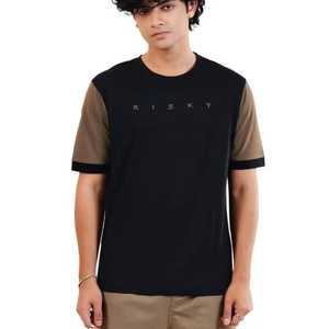 Men's Oversized Colorblock Streetwear T-<b>Shirt</b> 100% Cotton Jersey Blank Design <b>Patchwork</b> Detail Drop Shoulder - Product Image 1