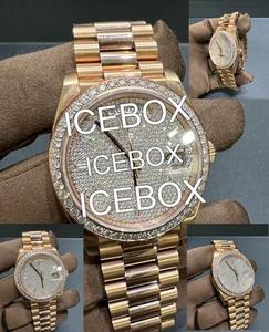 Montre-bracelet ronde en acier inoxydable avec cadran en verre, entièrement sertie de diamants Moissanite, étanche 10 bars, fermoir de bracelet - Product Image 1