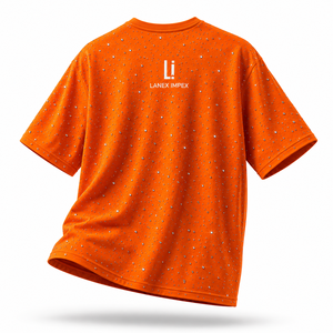 OEM Custom Orange Rhinestone T <b>Shirt</b> <b>Men</b> Oversized Streetwear Casual Short Sleeve Crew Neck Sparkle Graphic Tee Fashion Apparel - Product Image 3